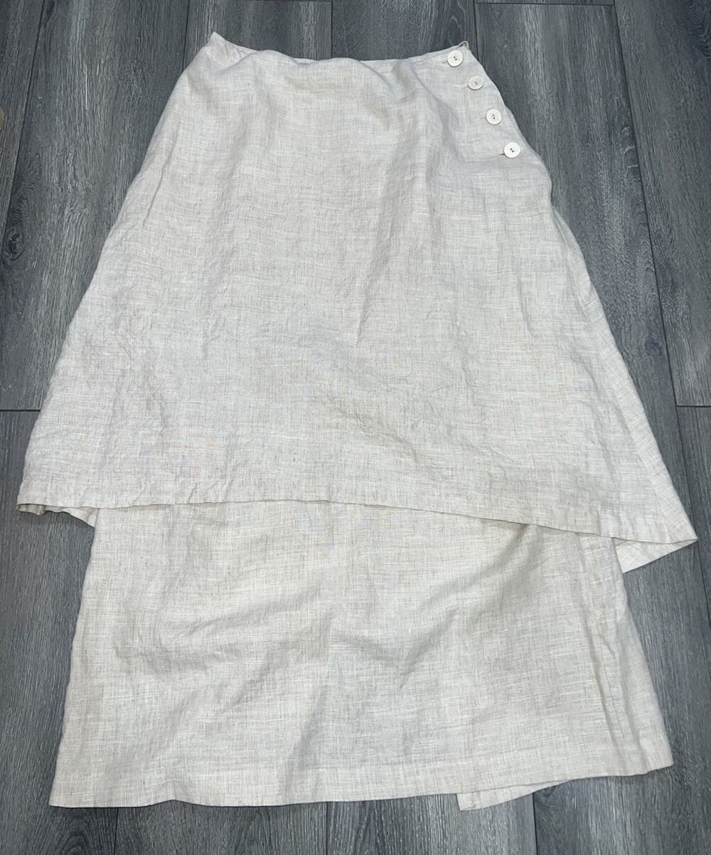 Francis 100% lilen USA Made midi Skirt Beige Medium Lagenlook A005845